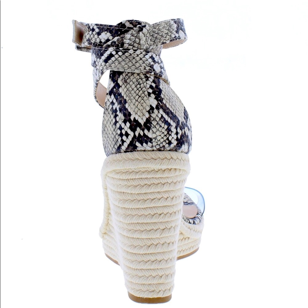 Ivory Animal Print Lucite OpenToe Espadrille Wedge - Picture 3 of 3
